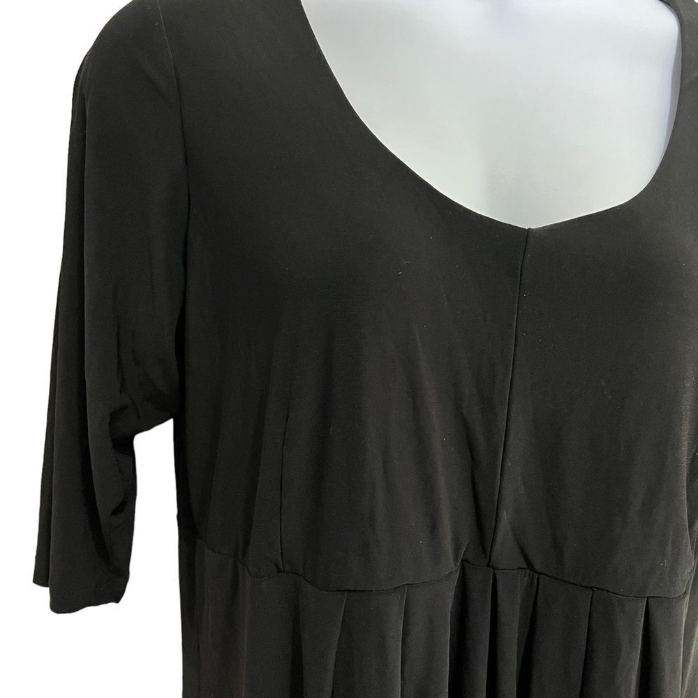 Lennie for Nina Leonard Elbow Sleeve Black Matte Jersey Fit & Flare Dress - Picture 3 of 8
